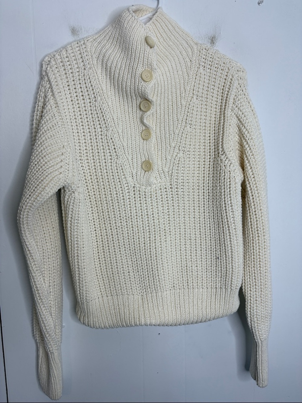Thinking Mu Sweater Womens Small Classic Cream Half Button Chunky Knit crop